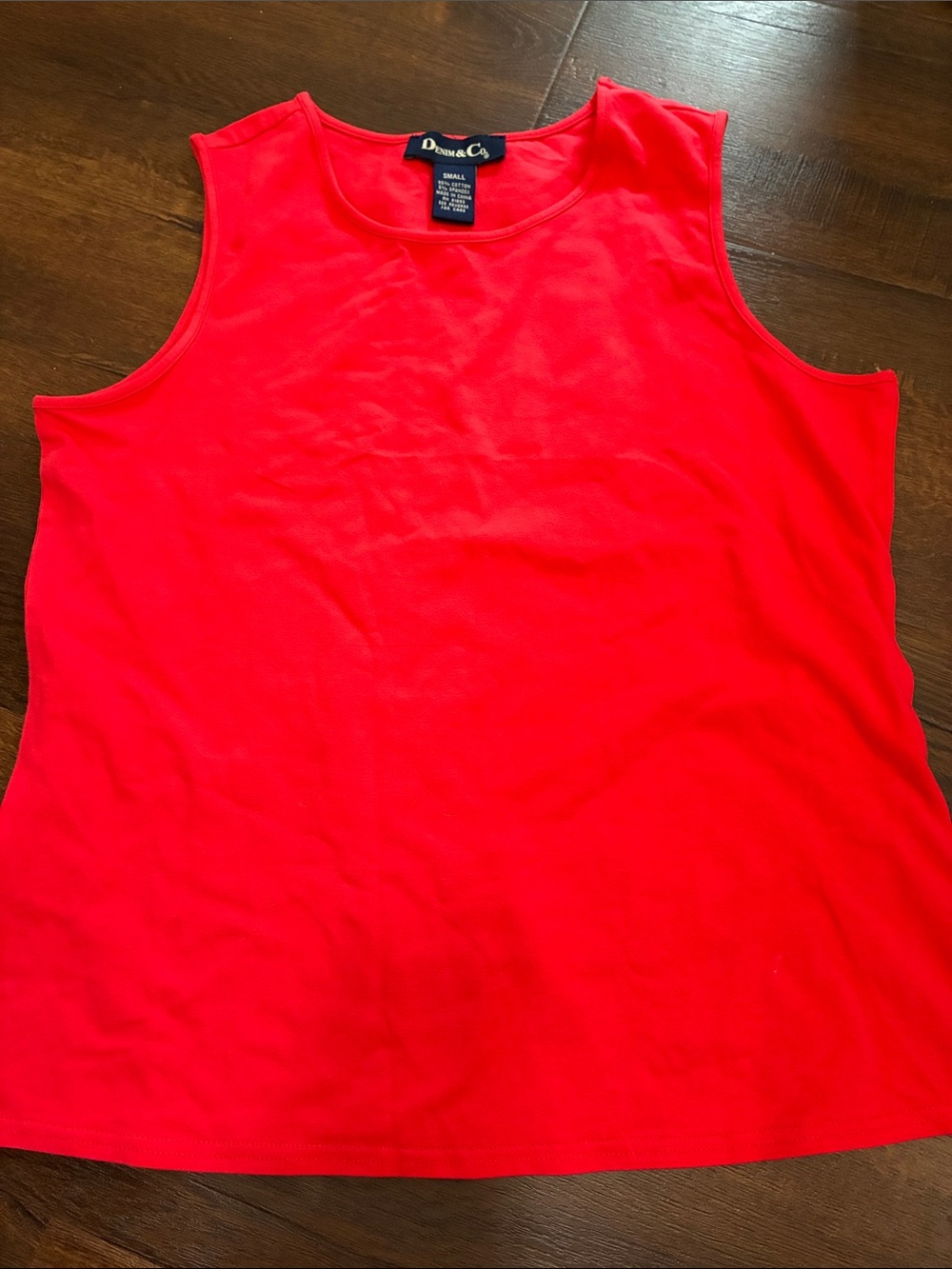 New Denim&Co Bright Red Sleeveless Tank Top SZ S Nautical